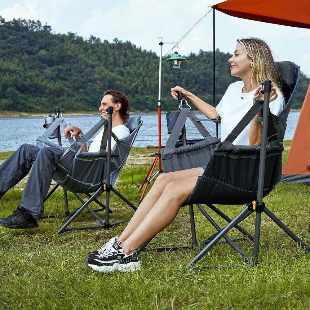 Hammock Camping Chair with Adjustable Backrest, Heavy Duty Folding Hammock Chair Supports 300lbs, Portable Hammock Chair for Ca
