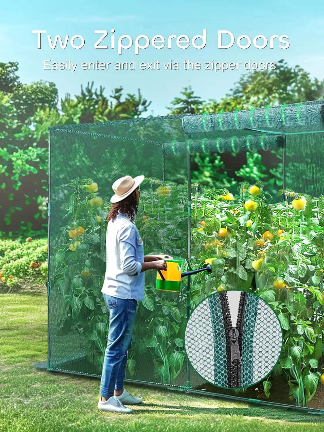Crop Cage, 4' x 8' Plant Protection Tent with 2 Zippered Doors, 6 Ground Staples, Steel Frame, Plant Outdoor Cage, Storage Bags