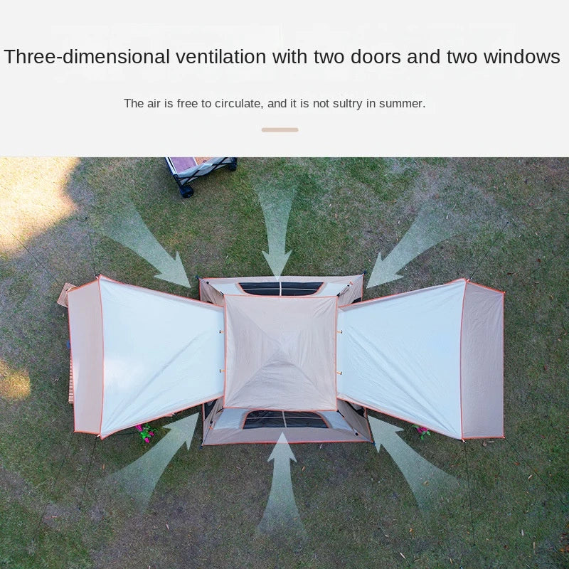 Double-layer Waterproof Anti-UV Shade Beach Camping Portable Automatic Pole With Two Doors Two Windows With Canopy Travel Tent