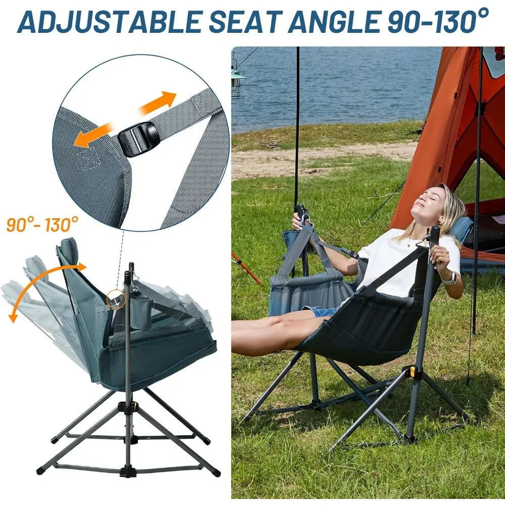 Hammock Camping Chair with Adjustable Backrest, Heavy Duty Folding Hammock Chair Supports 300lbs, Portable Hammock Chair for Ca