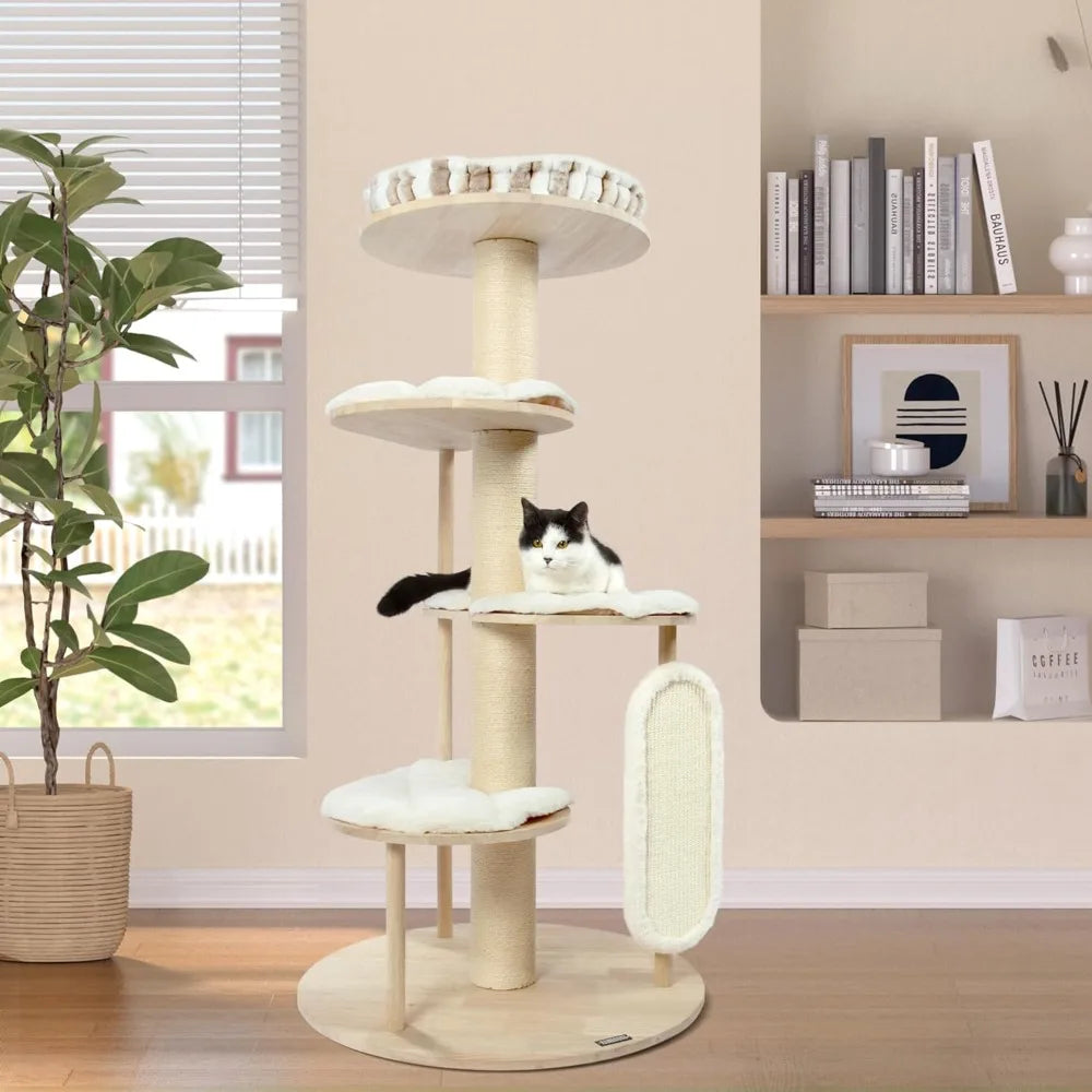 Tall Modern Cat Tree, 53'' Cat Tower, Cat Tree for Indoor Cats Large Adult, Multi-Level Scratching Post with 3 Imitation