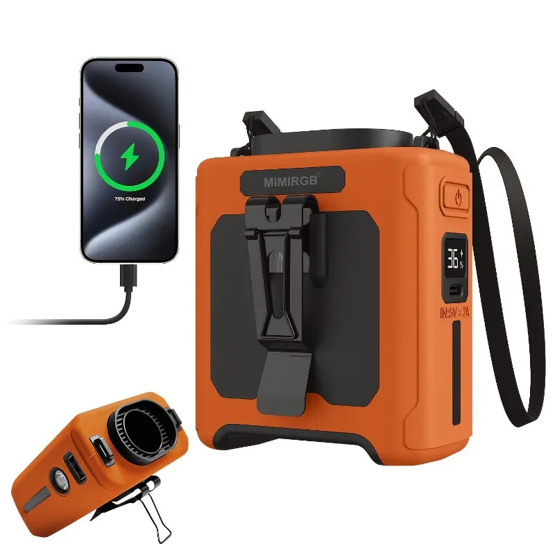 10000mahPortable Waist Fan Clips Waist Belt Personal Fan Battery Operated 5 Speeds Hands Free 40H Cooling Outdoor Camping Travel