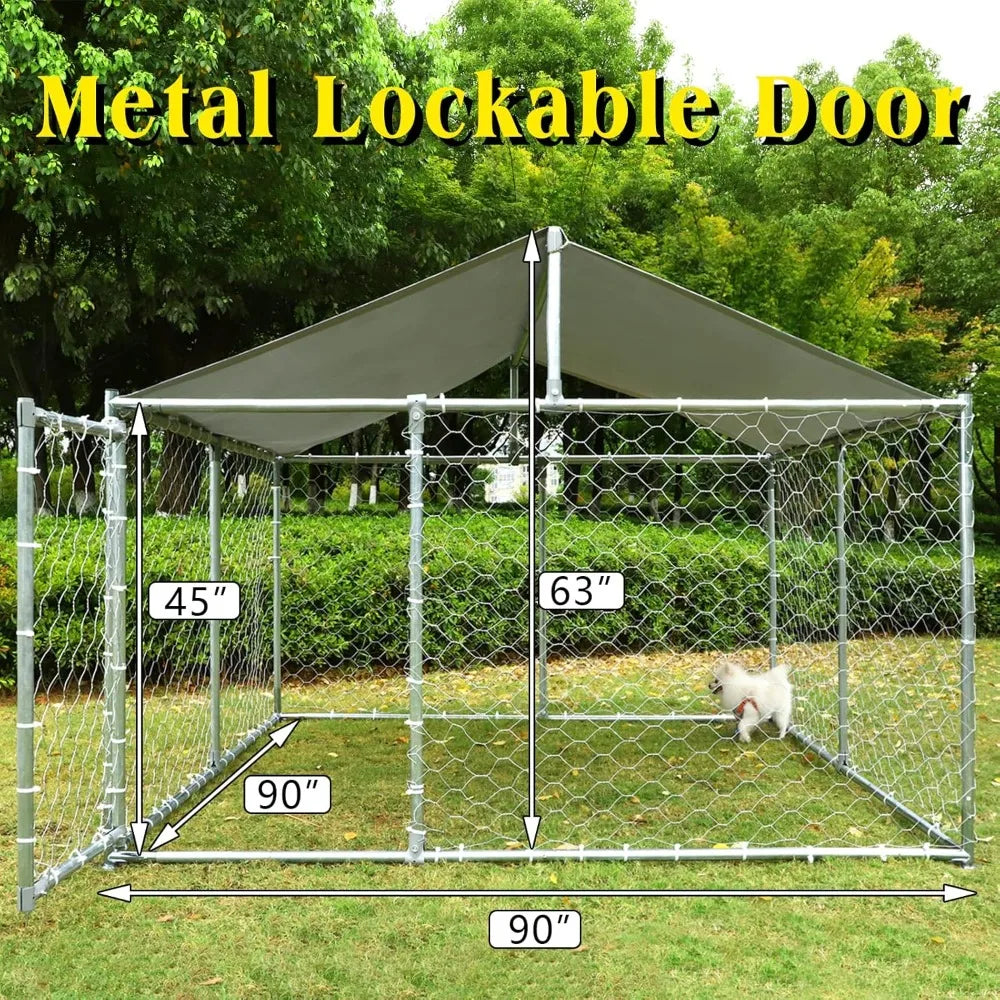 Dog Kennels Outdoor Large Dog Cage Heavy Duty Dogs House Extra Wide Outside Pet Kennels with Water-Resistant Cover for Back