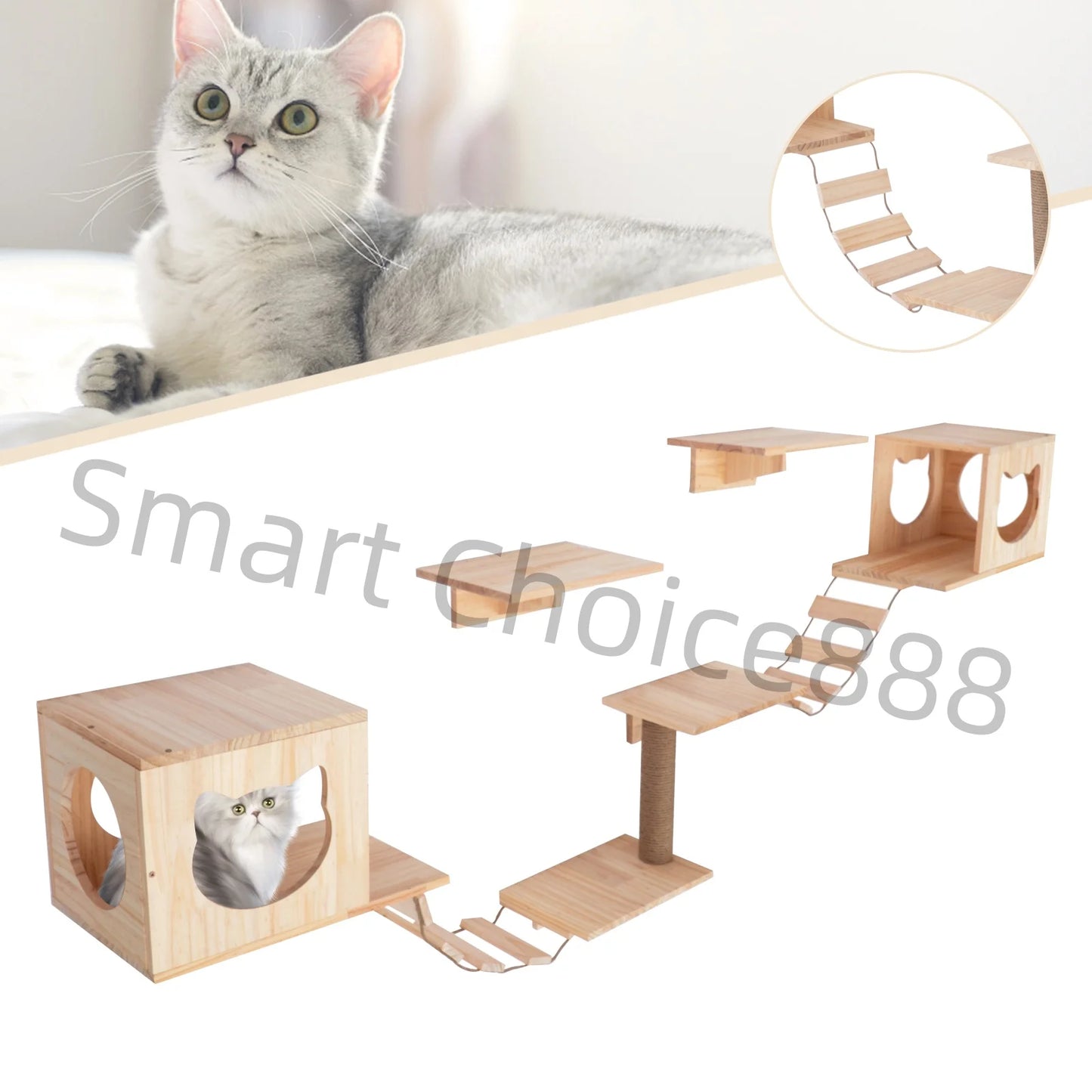 Cat Climbing Shelf Wall Mounted Cats Tree Tower Jumping Pet Furniture Multi-Level Cat Climbing Tower For Indoor Cats
