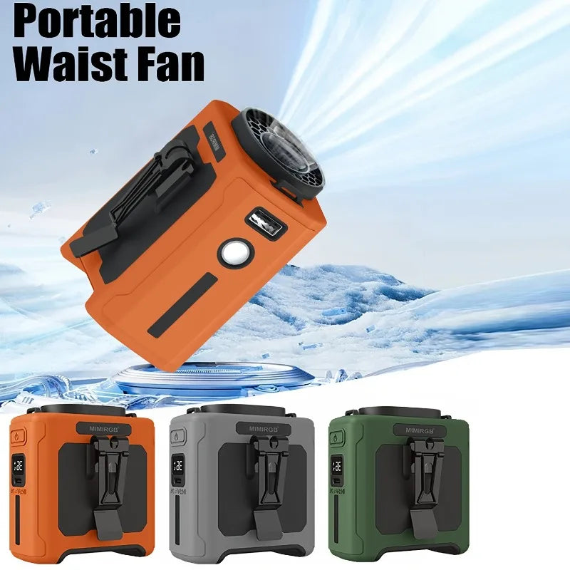 10000mahPortable Waist Fan Clips Waist Belt Personal Fan Battery Operated 5 Speeds Hands Free 40H Cooling Outdoor Camping Travel