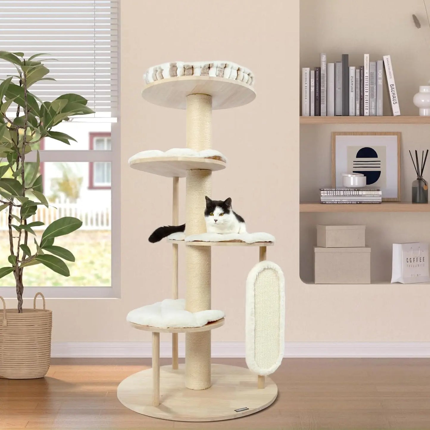 Tall Modern Cat Tree, 53'' Cat Tower, Cat Tree for Indoor Cats Large Adult, Multi-Level Scratching Post with 3 Imitation