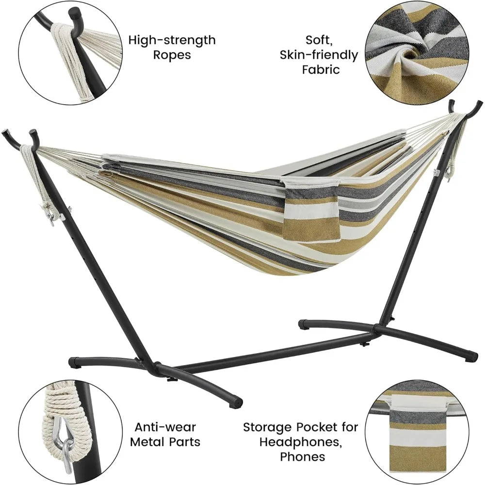Yaheetech Double Hammock w/Stand, 2-People Hammock & Stand Set w/Storage Bag & Carrying Bag, Outdoor/Indoor Heavy-Duty Portable