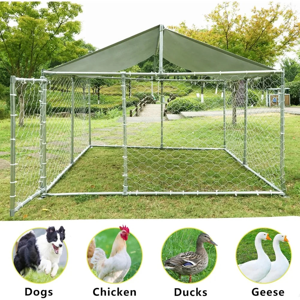Dog Kennels Outdoor Large Dog Cage Heavy Duty Dogs House Extra Wide Outside Pet Kennels with Water-Resistant Cover for Back