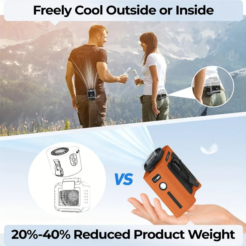 10000mahPortable Waist Fan Clips Waist Belt Personal Fan Battery Operated 5 Speeds Hands Free 40H Cooling Outdoor Camping Travel