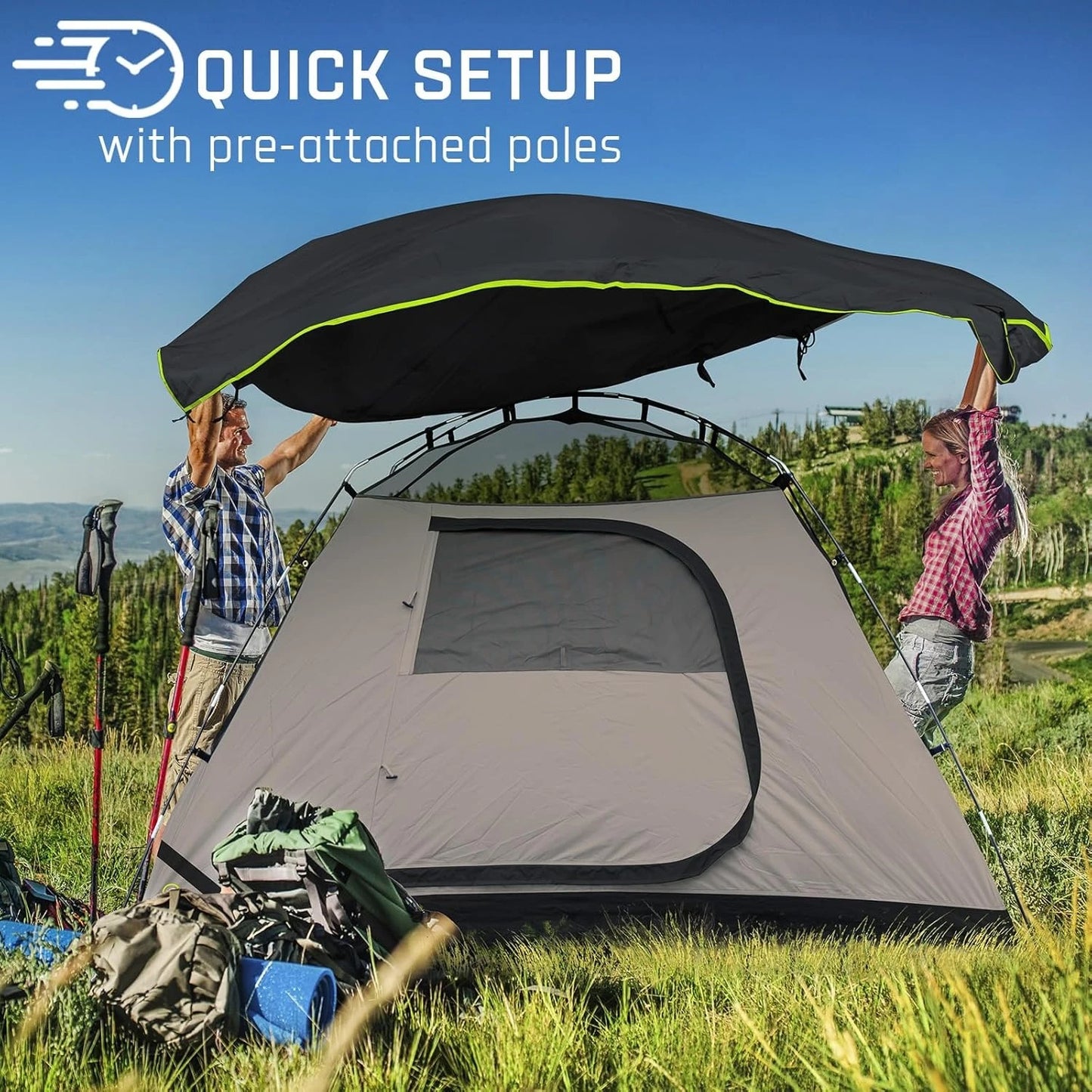 Camping Tent, 4 Person Dome Tents for Camping with Rainfly, Waterproof Clip Easy Setup Portable Family Tent with Mesh Windows