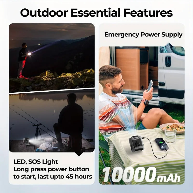 10000mahPortable Waist Fan Clips Waist Belt Personal Fan Battery Operated 5 Speeds Hands Free 40H Cooling Outdoor Camping Travel
