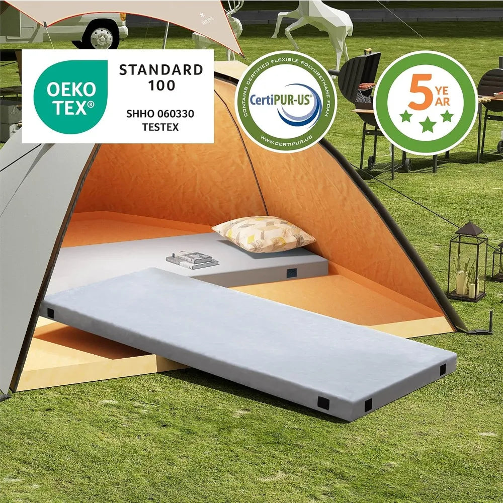 Memory Foam Camping Mattress 2.5 inch, Single Portable Roll Up Camping Sleep Topper with Waterproof and Non-Slip Bottom, Camping