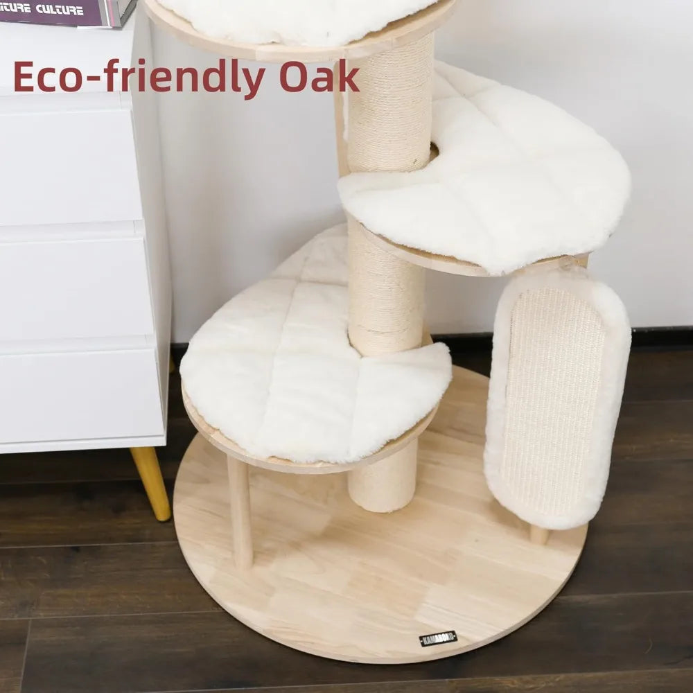 Tall Modern Cat Tree, 53'' Cat Tower, Cat Tree for Indoor Cats Large Adult, Multi-Level Scratching Post with 3 Imitation
