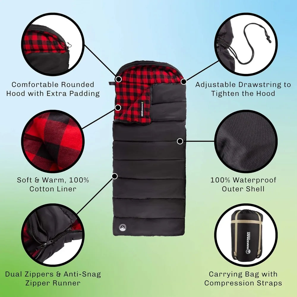 Sleeping Bag - Lightweight Envelope-Style 32F Rated Outdoor Sleeping Bag with Hood and Carry Case for Backpacking, Camping and H