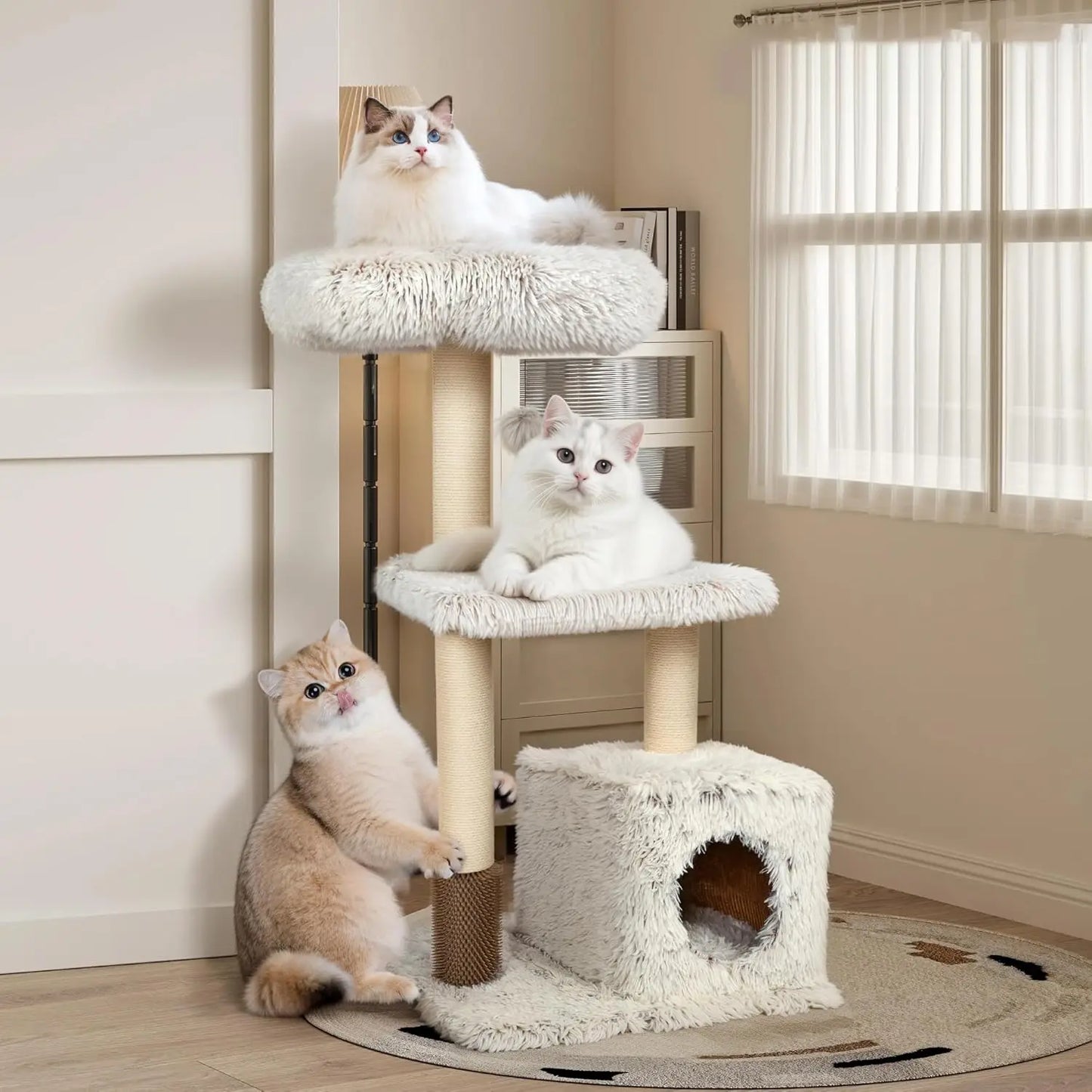Tall Modern Cat Tree, 53'' Cat Tower, Cat Tree for Indoor Cats Large Adult, Multi-Level Scratching Post with 3 Imitation