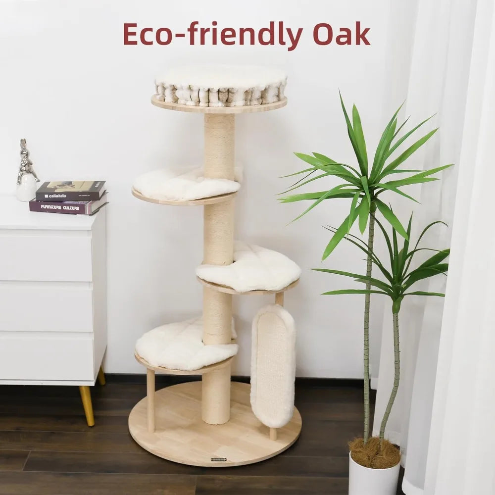 Tall Modern Cat Tree, 53'' Cat Tower, Cat Tree for Indoor Cats Large Adult, Multi-Level Scratching Post with 3 Imitation
