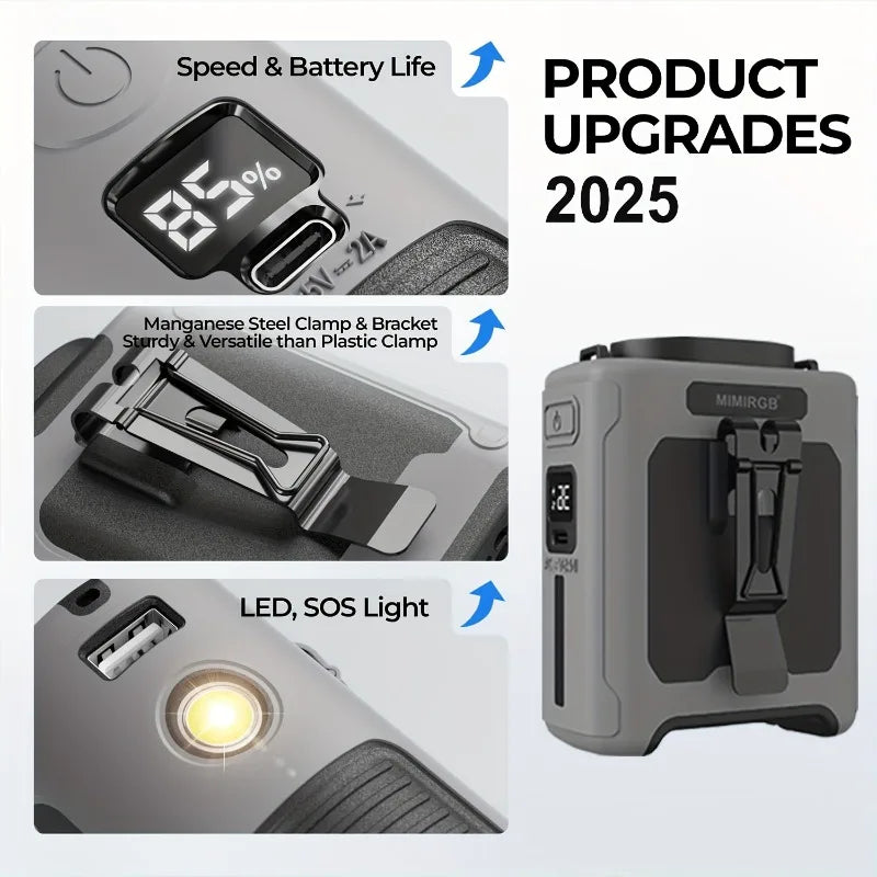 10000mahPortable Waist Fan Clips Waist Belt Personal Fan Battery Operated 5 Speeds Hands Free 40H Cooling Outdoor Camping Travel