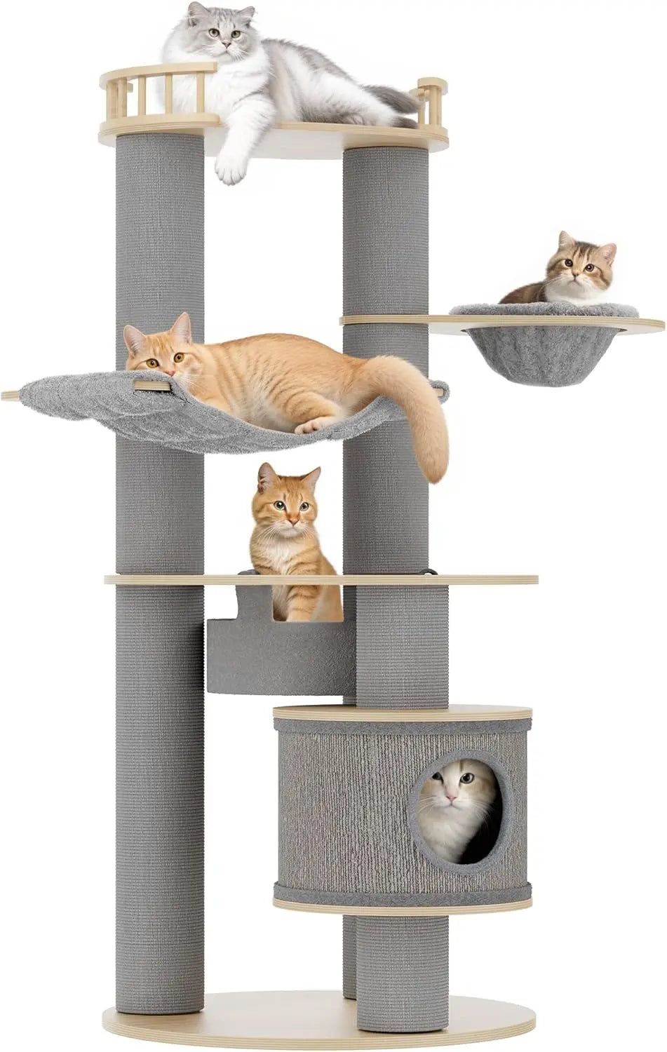 Tall Modern Cat Tree, 53'' Cat Tower, Cat Tree for Indoor Cats Large Adult, Multi-Level Scratching Post with 3 Imitation