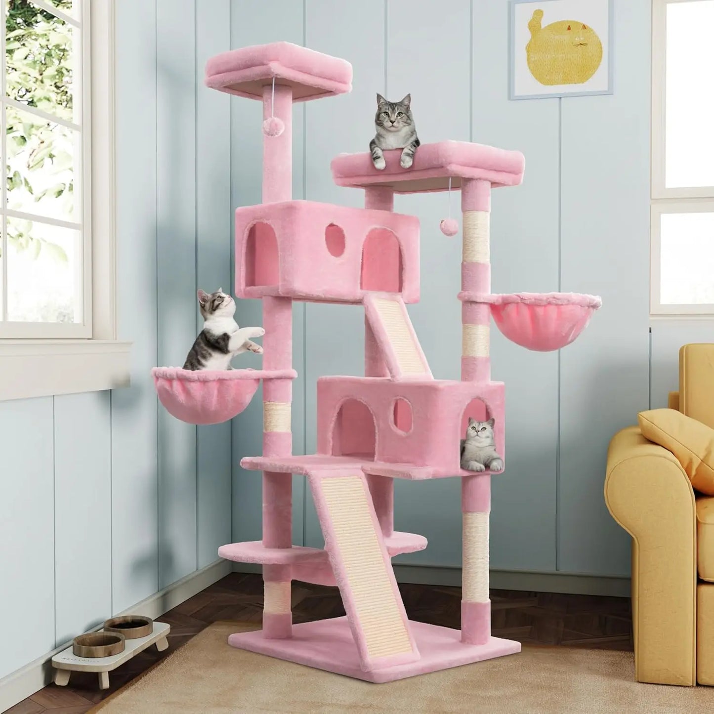 66 Inches Multi-Level Large Cat Tree Tower for Indoor Big Feline/Cozy Plush Perches/Condo/Sisal Scratching Posts/Hammock