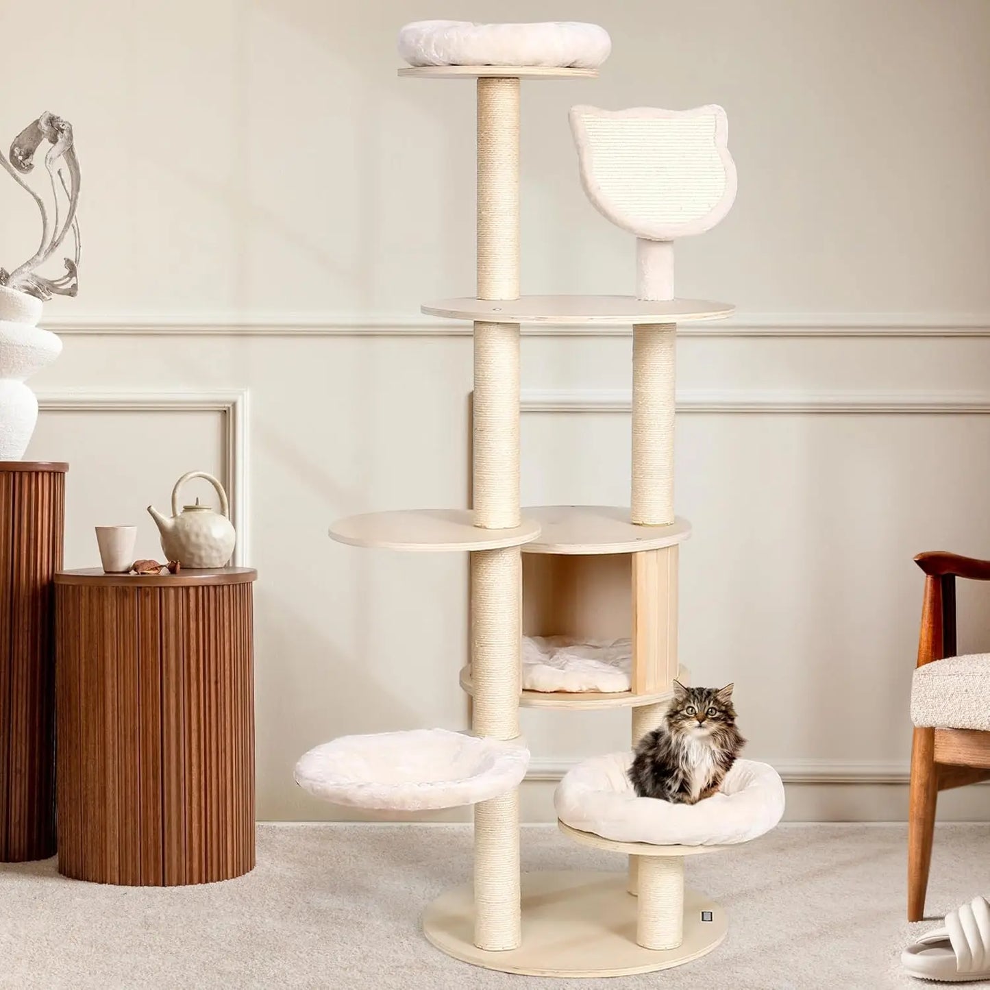 Tall Modern Cat Tree, 53'' Cat Tower, Cat Tree for Indoor Cats Large Adult, Multi-Level Scratching Post with 3 Imitation