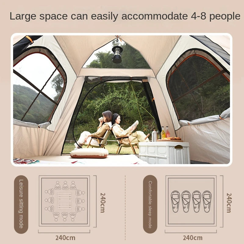 Double-layer Waterproof Anti-UV Shade Beach Camping Portable Automatic Pole With Two Doors Two Windows With Canopy Travel Tent