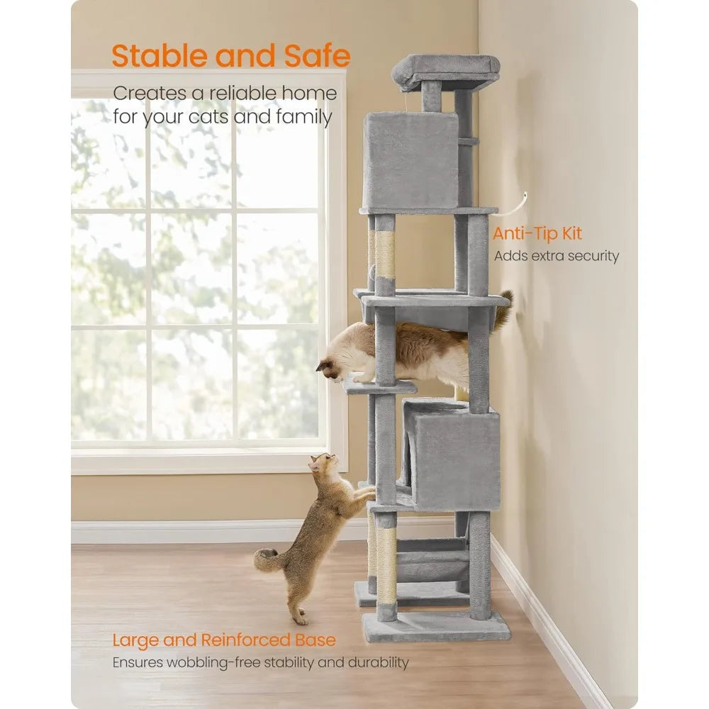 Cat Tree, 79.1 Inch Tall Cat Tower for Indoor Cats, Multi-Level Large Cat Condo with 4 Scratching Posts, 2 Hammocks