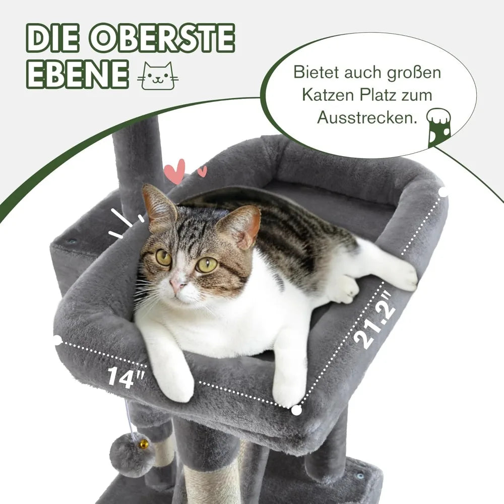 66 Inches Multi-Level Large Cat Tree Tower for Indoor Big Feline/Cozy Plush Perches/Condo/Sisal Scratching Posts/Hammock