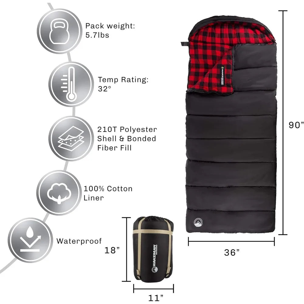 Sleeping Bag - Lightweight Envelope-Style 32F Rated Outdoor Sleeping Bag with Hood and Carry Case for Backpacking, Camping and H