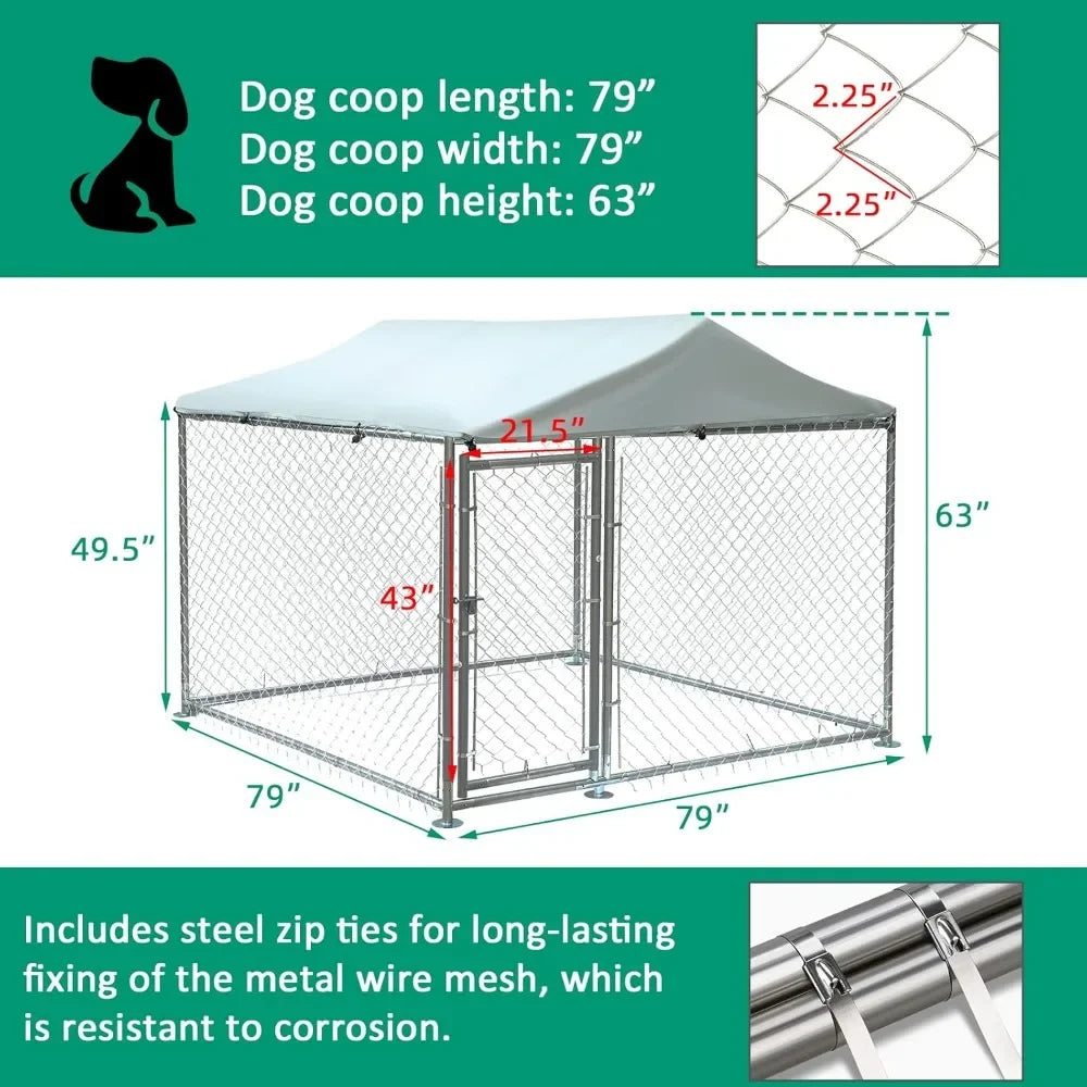 Large Outdoor Dog Kennel, Heavy Duty Pet Fence Cage with Galvanized Chain Link, Outside Dog Run House Pet Enclosure