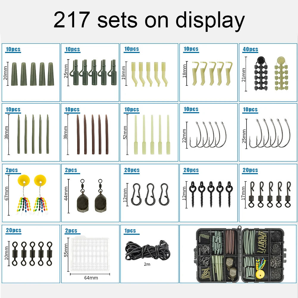 217Pcs Carp Fishing Accessories Set Clip Quick Change Snap Swivel Tail Sleeves Carp Fishing Terminal Fishing Accessories