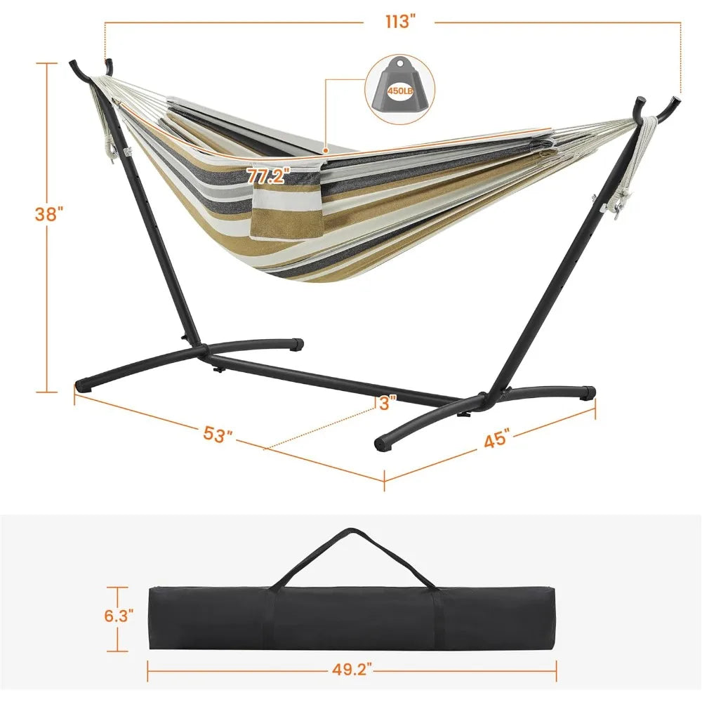 Yaheetech Double Hammock w/Stand, 2-People Hammock & Stand Set w/Storage Bag & Carrying Bag, Outdoor/Indoor Heavy-Duty Portable