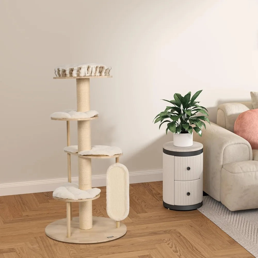 Tall Modern Cat Tree, 53'' Cat Tower, Cat Tree for Indoor Cats Large Adult, Multi-Level Scratching Post with 3 Imitation