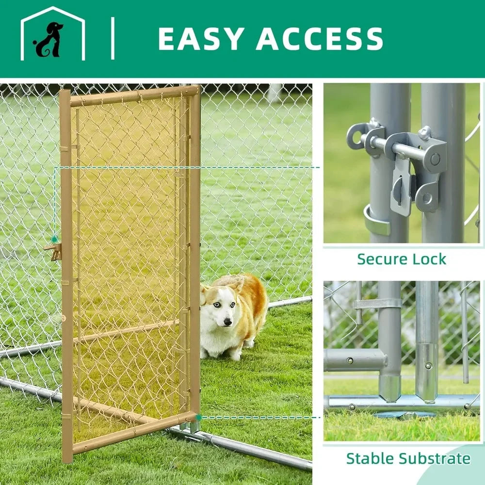 Large Outdoor Dog Kennel, Heavy Duty Pet Fence Cage with Galvanized Chain Link, Outside Dog Run House Pet Enclosure