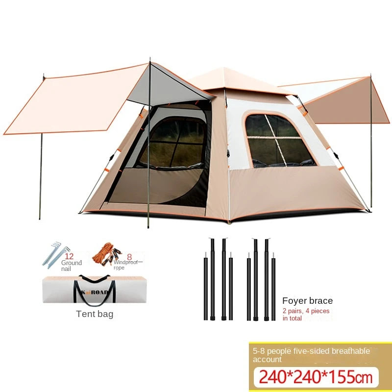 Double-layer Waterproof Anti-UV Shade Beach Camping Portable Automatic Pole With Two Doors Two Windows With Canopy Travel Tent