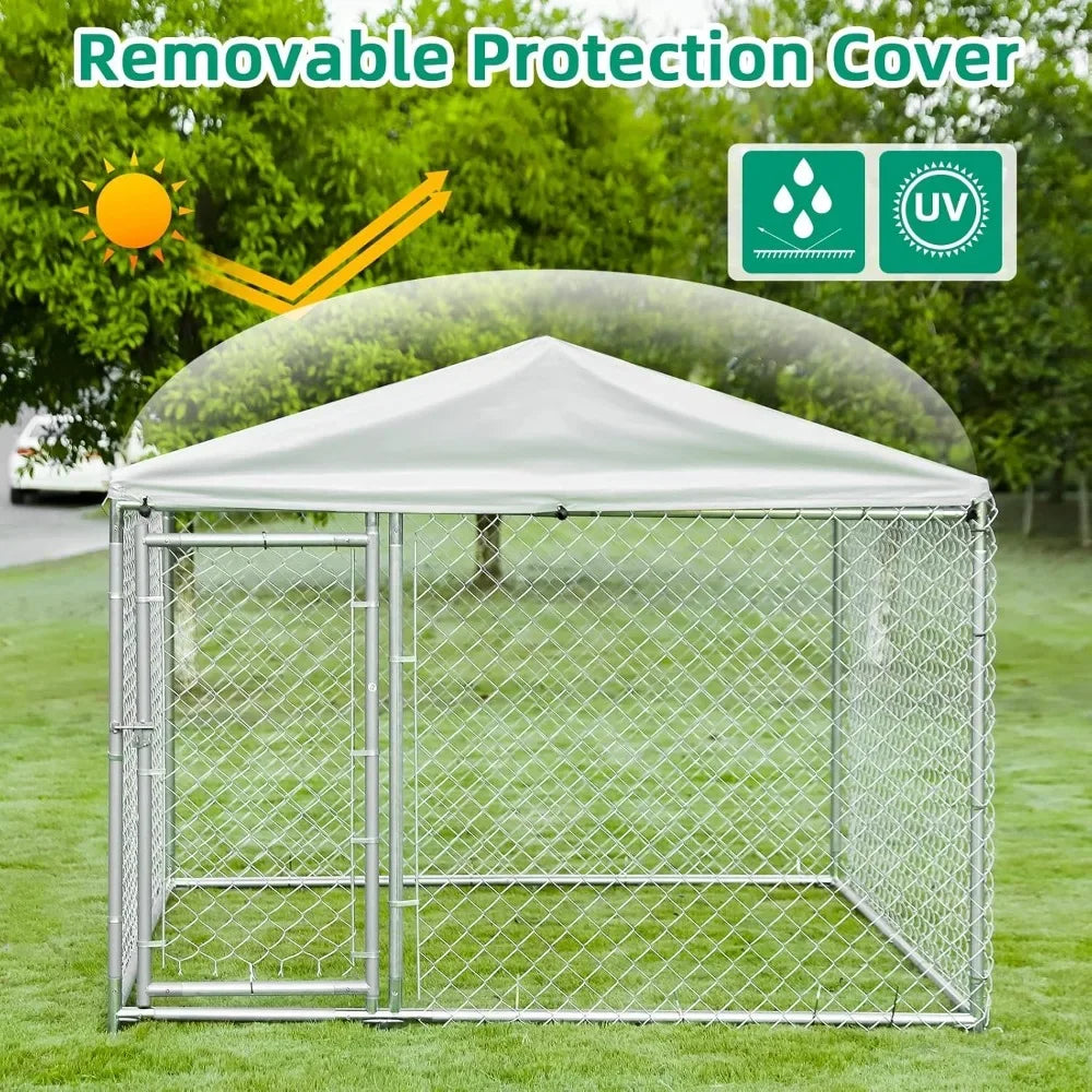 Large Outdoor Dog Kennel, Heavy Duty Pet Fence Cage with Galvanized Chain Link, Outside Dog Run House Pet Enclosure