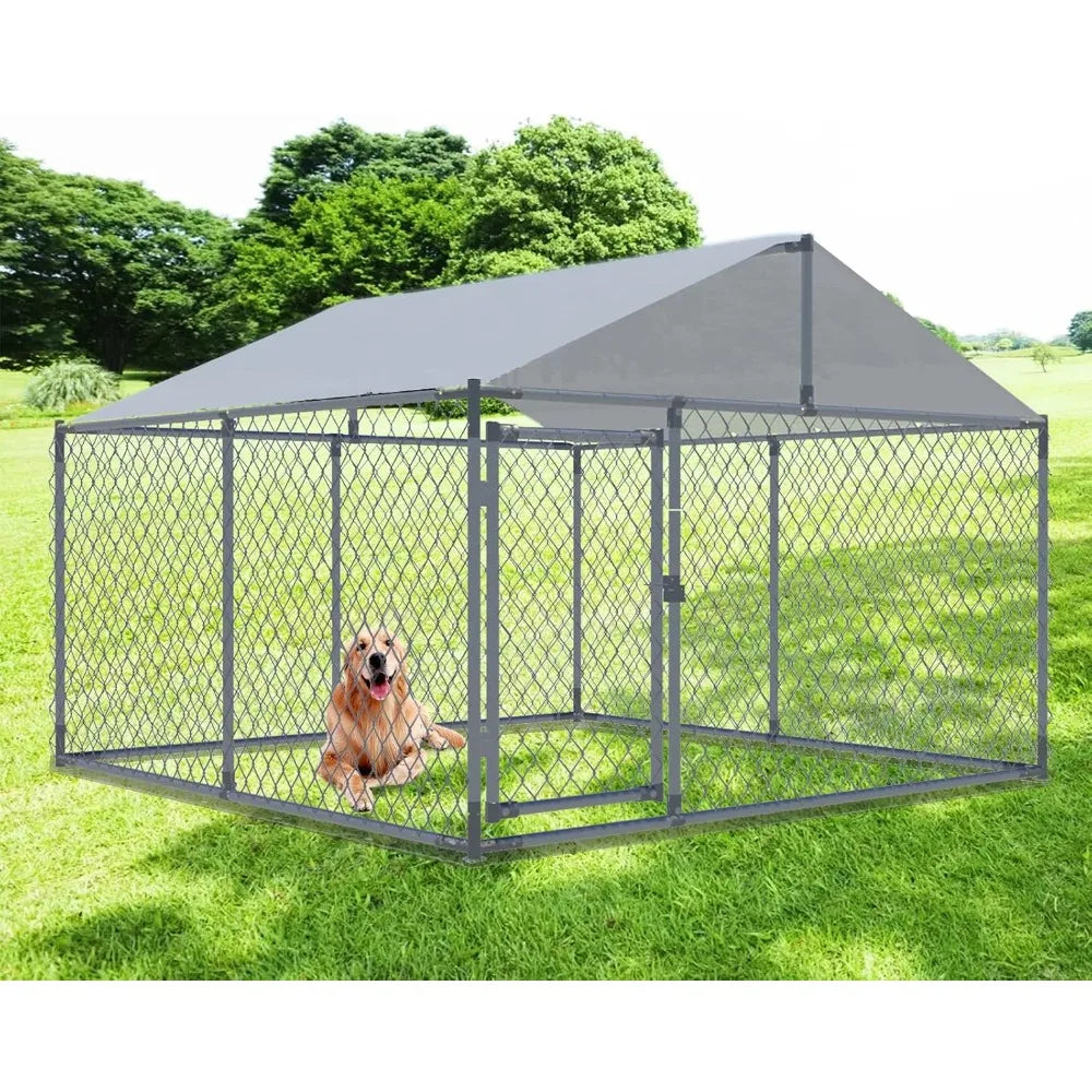 Dog Kennels Outdoor Large Dog Cage Heavy Duty Dogs House Extra Wide Outside Pet Kennels with Water-Resistant Cover for Back