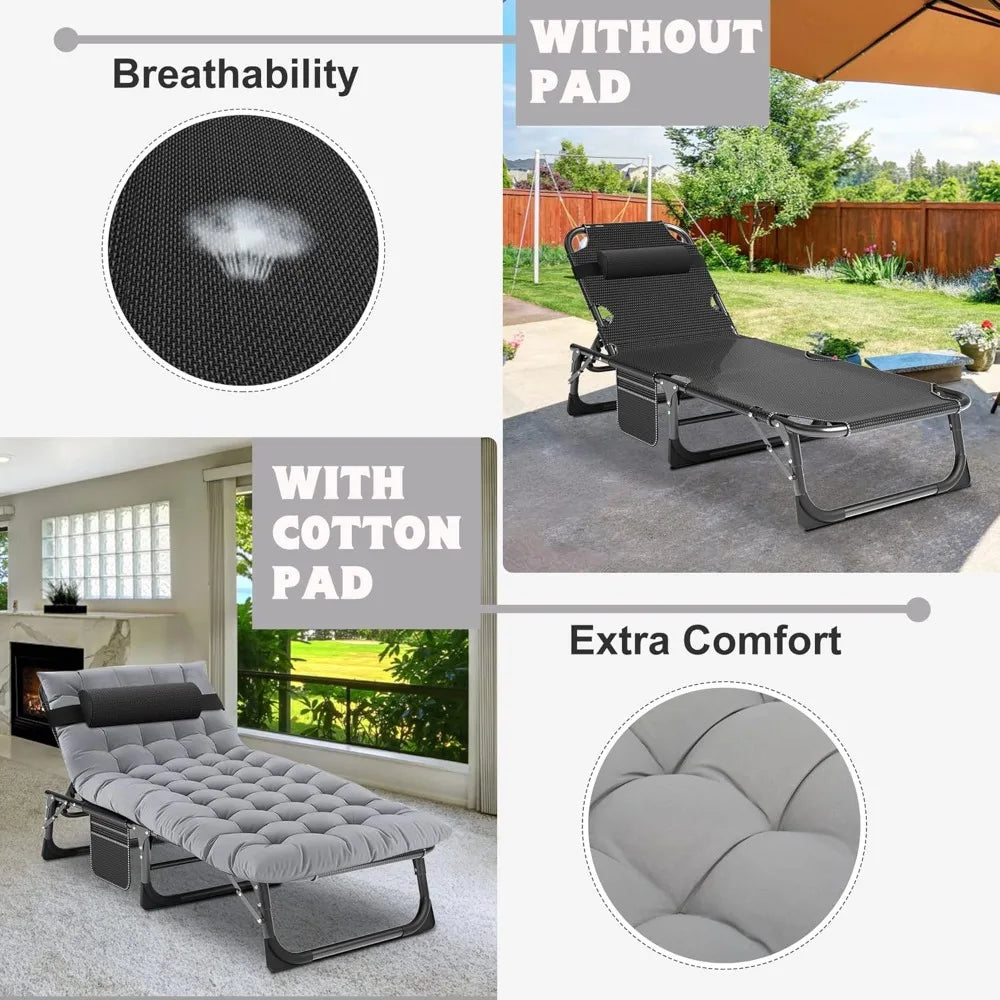 Chaise Lounge Chair,5 Positions Padded Outdoor Tanning Chair,Heavy Duty Portable Lounge Chair for Outdoor Sunbathing Patio Pool