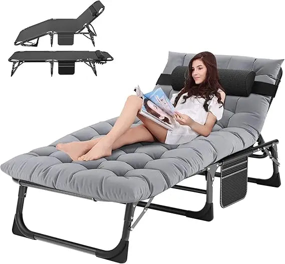 Chaise Lounge Chair,5 Positions Padded Outdoor Tanning Chair,Heavy Duty Portable Lounge Chair for Outdoor Sunbathing Patio Pool