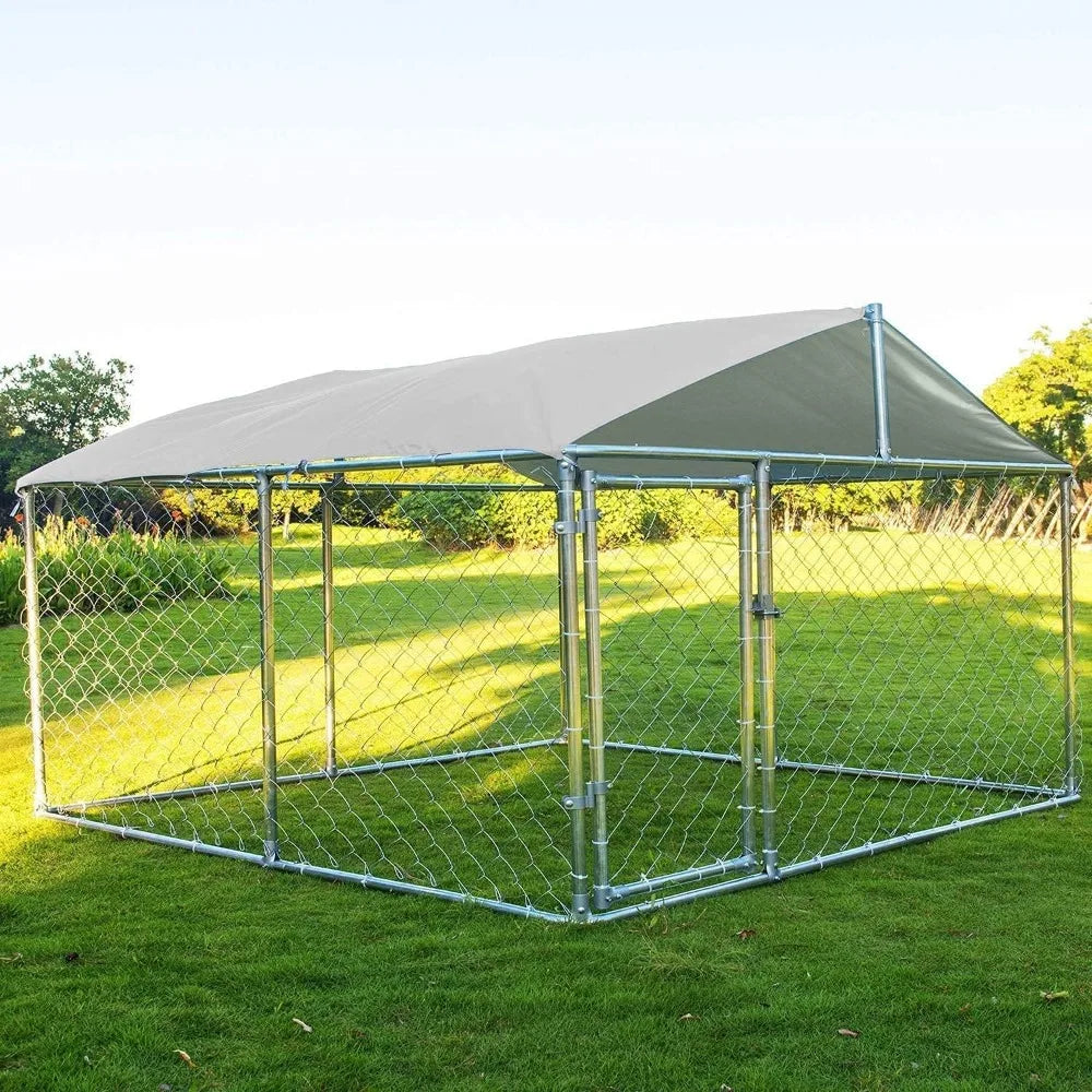 Dog Kennels Outdoor Large Dog Cage Heavy Duty Dogs House Extra Wide Outside Pet Kennels with Water-Resistant Cover for Back