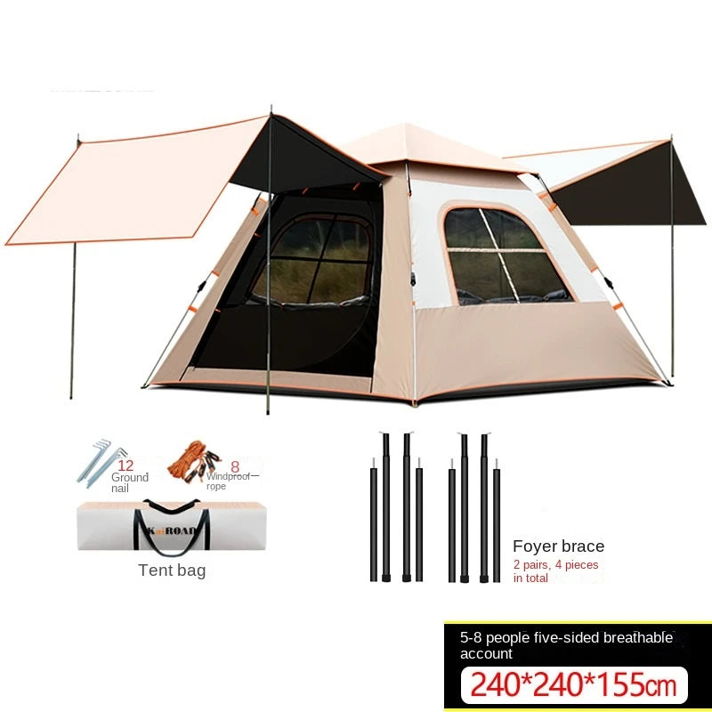 Double-layer Waterproof Anti-UV Shade Beach Camping Portable Automatic Pole With Two Doors Two Windows With Canopy Travel Tent