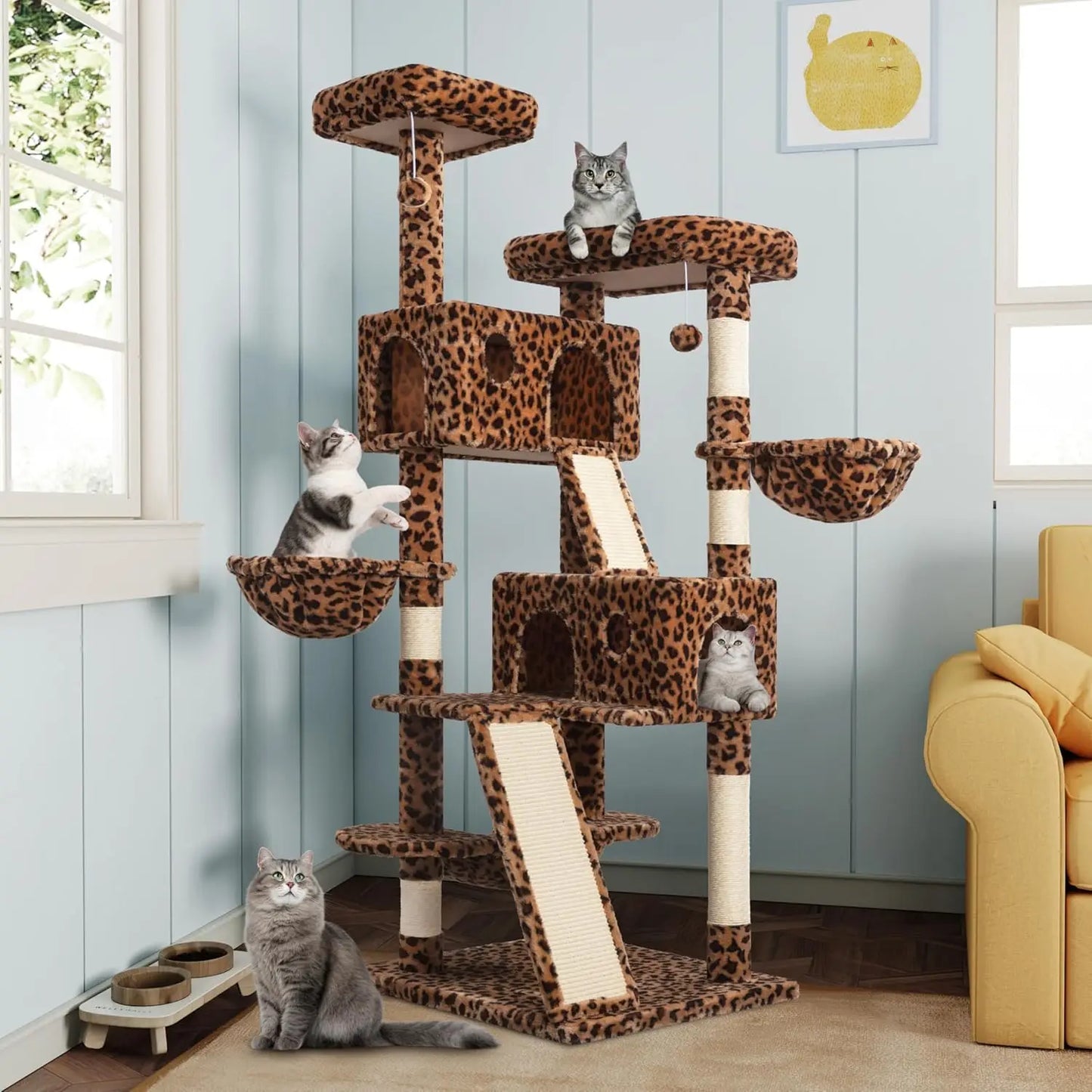 66 Inches Multi-Level Large Cat Tree Tower for Indoor Big Feline/Cozy Plush Perches/Condo/Sisal Scratching Posts/Hammock