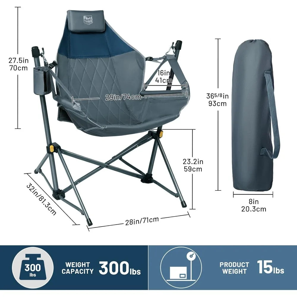 Hammock Camping Chair with Adjustable Backrest, Heavy Duty Folding Hammock Chair Supports 300lbs, Portable Hammock Chair for Ca