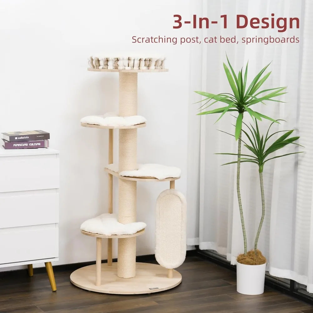 Tall Modern Cat Tree, 53'' Cat Tower, Cat Tree for Indoor Cats Large Adult, Multi-Level Scratching Post with 3 Imitation