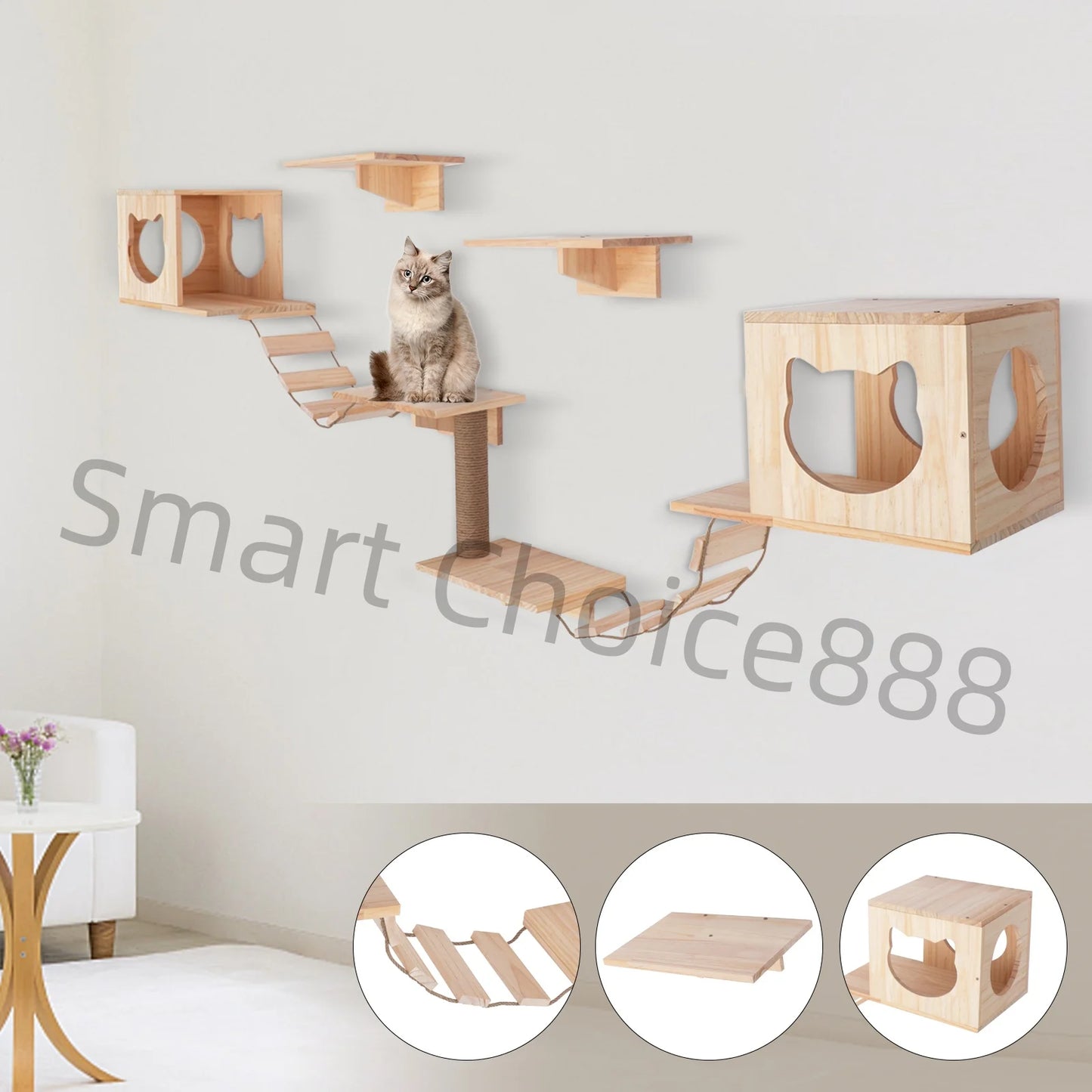 Cat Climbing Shelf Wall Mounted Cats Tree Tower Jumping Pet Furniture Multi-Level Cat Climbing Tower For Indoor Cats