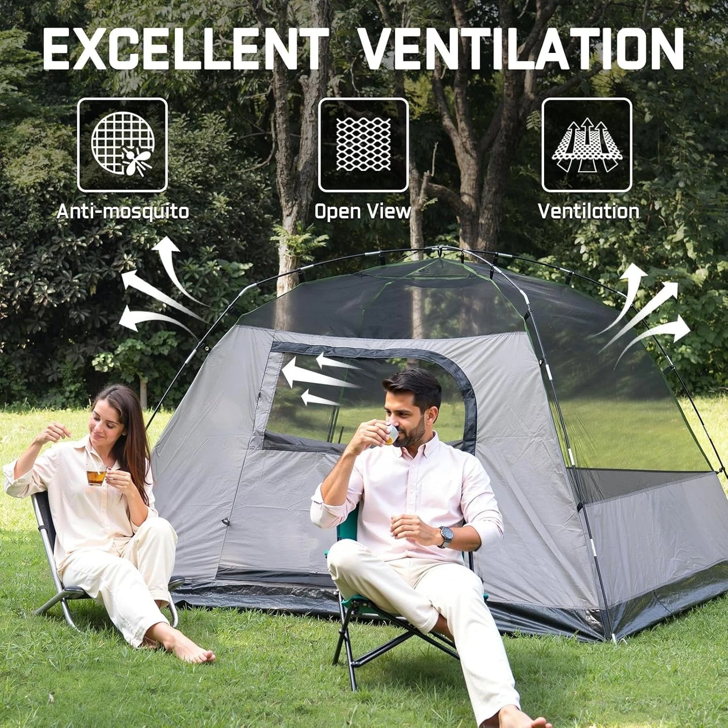 Camping Tent, 4 Person Dome Tents for Camping with Rainfly, Waterproof Clip Easy Setup Portable Family Tent with Mesh Windows