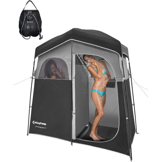 Camping Shower Tent, Portable Outdoor Privacy Toilet & Changing Tent Windproof & Waterproof Easy Setup 1 or 2 Room Shelter with