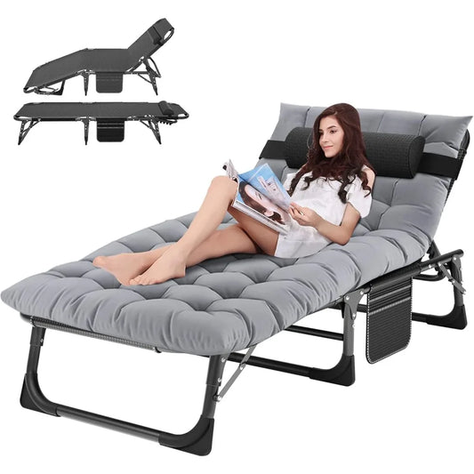 Chaise Lounge Chair,5 Positions Padded Outdoor Tanning Chair,Heavy Duty Portable Lounge Chair for Outdoor Sunbathing Patio Pool
