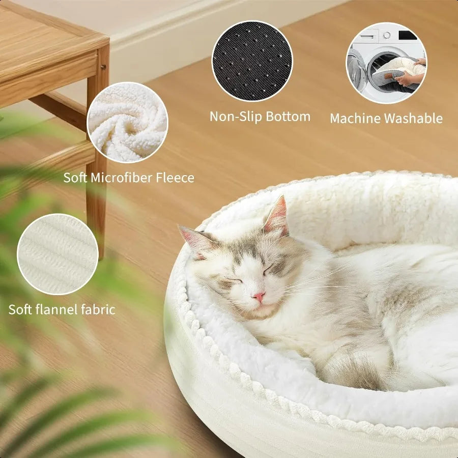 20in Cream Round Cat Dog Bed Gift for Large Medium Small Dogs Cats hine Washable Sleeping Sofa NonSlip Bottom Breathable Soft C