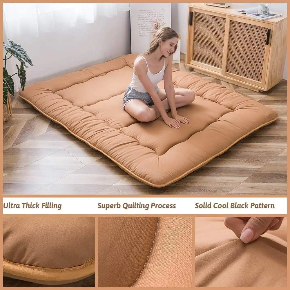 Japanese Floor Mattress Futon Mattress, Thicken Tatami Mat Sleeping Pad Foldable Roll Up Mattress Boys Girls Dormitory Mattress