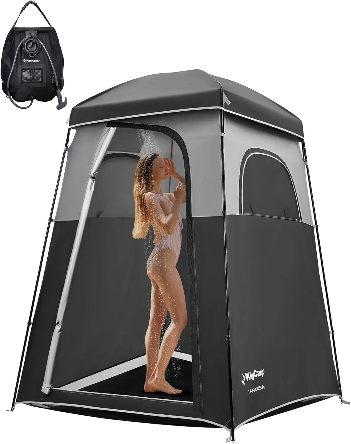 Camping Shower Tent, Portable Outdoor Privacy Toilet & Changing Tent Windproof & Waterproof Easy Setup 1 or 2 Room Shelter with